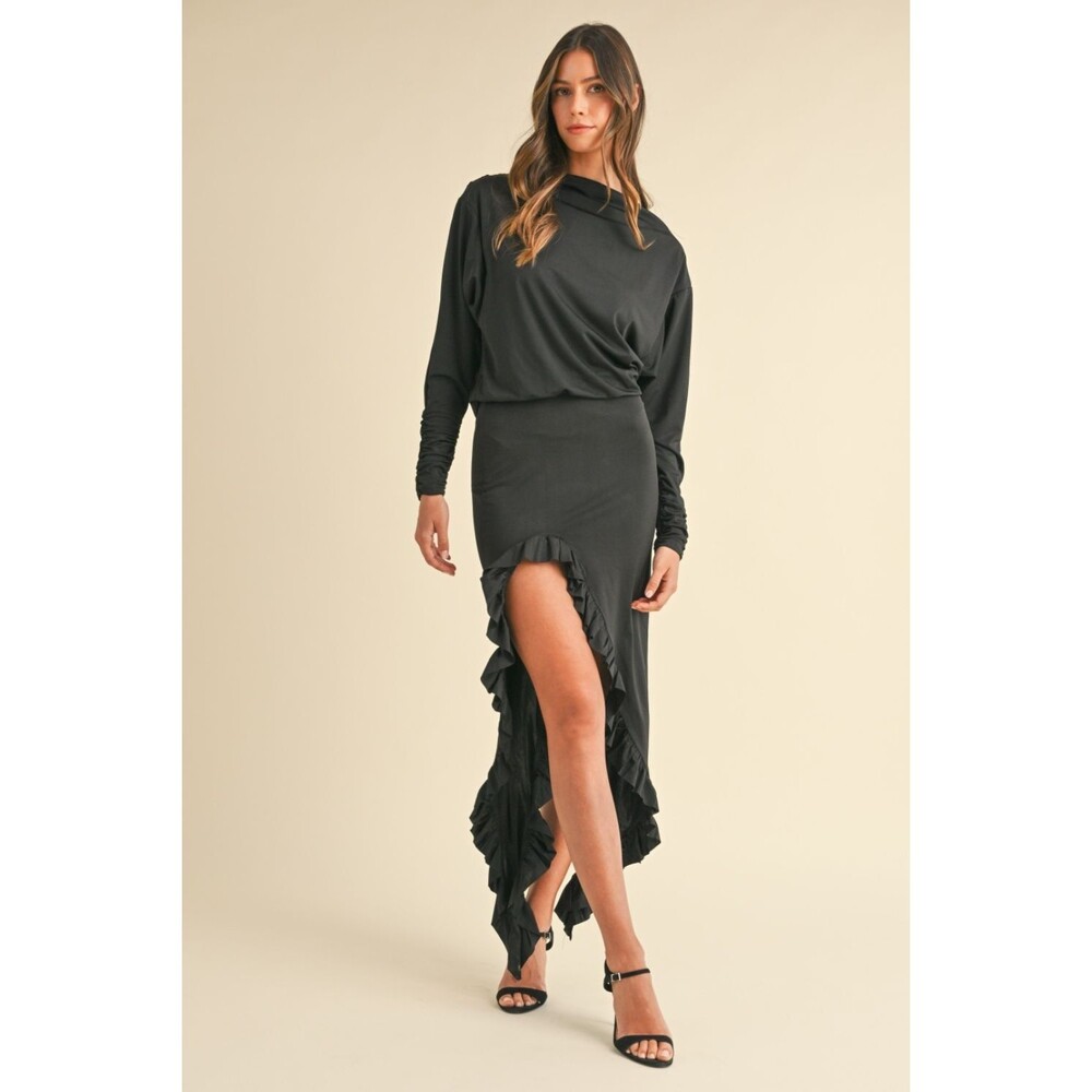 Mable Backless Asymmetric Ruffle Hem Dress
